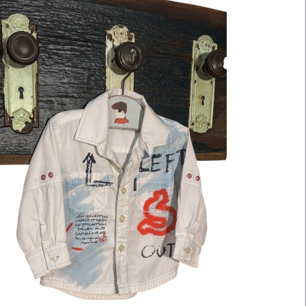 2/$12 Original Marines White Graffiti Print Button Down Shirt Size 12 Months